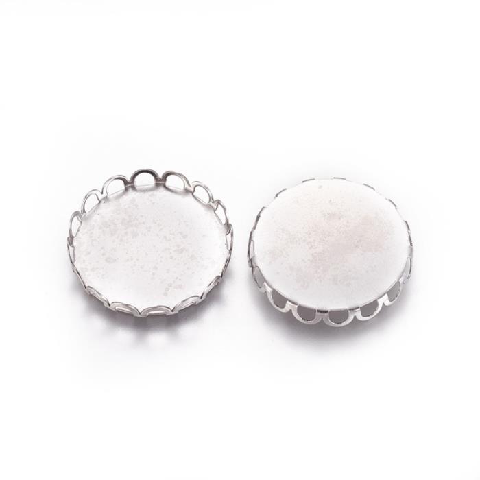 2 Basi Per Cabochon 20mm - Mod.c8 - Acciaio INOX