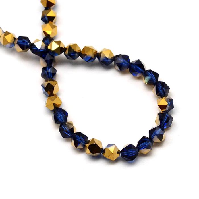 10 Perle tonde in vetro sfacettato - colore: BLU placcato DORATO