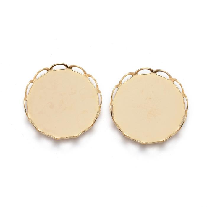 2 Basi per cabochon tondo 16mm in acciaio inox dorato - Mod.1G