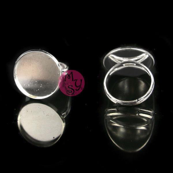 2 Anelli Argento Con Piatto Per Cabochon Tondo 18mm