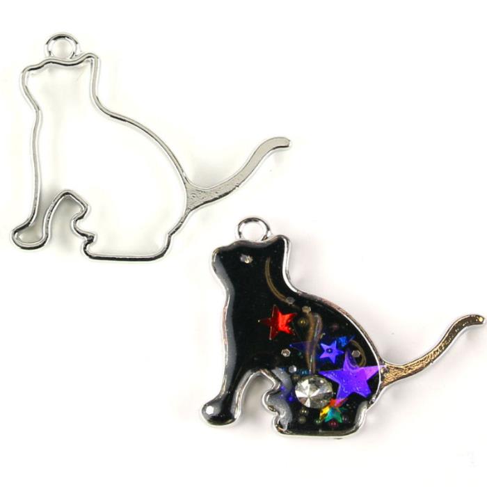 Charm Bezel - Gatto seduto - Colore: Argento