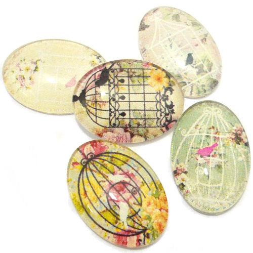 Lotto 5 Cabochon 18x25mm con stampa - BirdCage - Mod. MX1