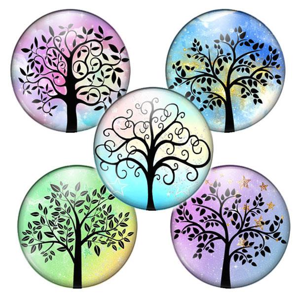 5 Cabochon 20mm Con Stampa - Alberi - Mod. Mx1