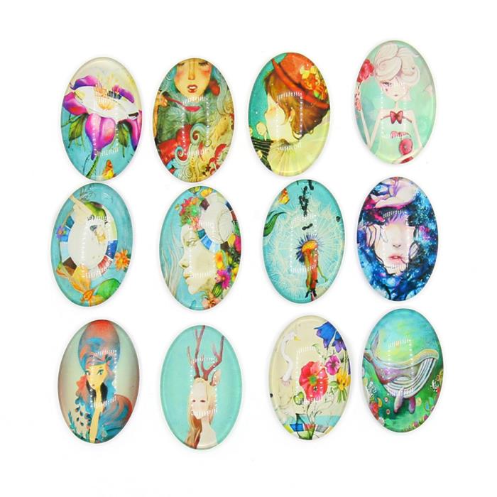 Cabochon ovale con stampa - 20x30mm - Illusion - Lotto 12