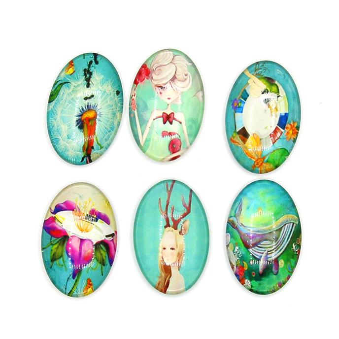 Cabochon ovale con stampa - 20x30mm - Illusion - Lotto 6