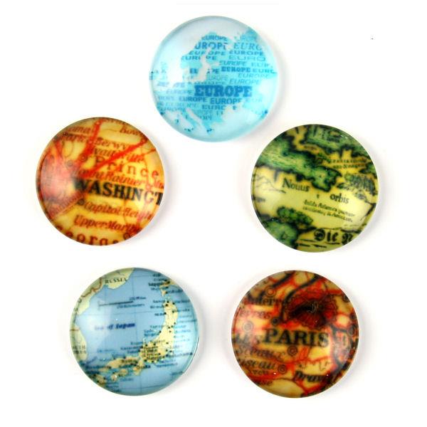 5 Cabochon 25mm con stampa - Cartine - Mod. MX2