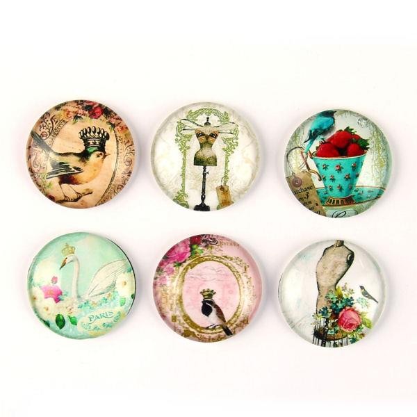 6 Cabochon 25mm con stampa - Shabby - Mod. MX1