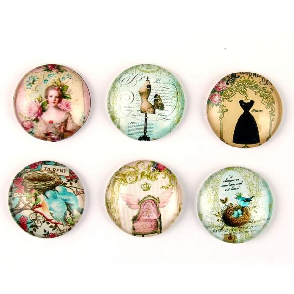 6 Cabochon 25mm con stampa - Shabby - Mod. MX2