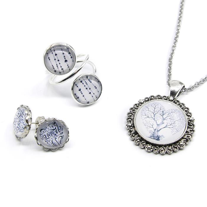 Set parure 5 Cabochon 12-20mm con stampa - Mod. 03