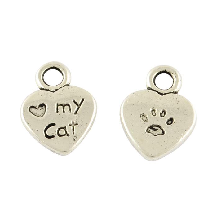 10 Charm cuore "Love my cat"