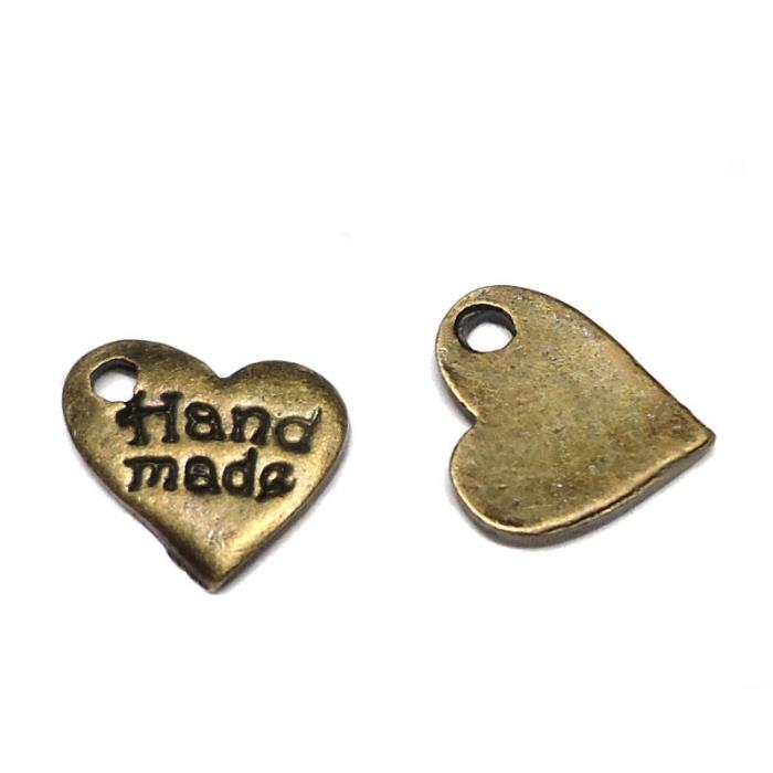 10 Charm cuore scritta "HandMade"