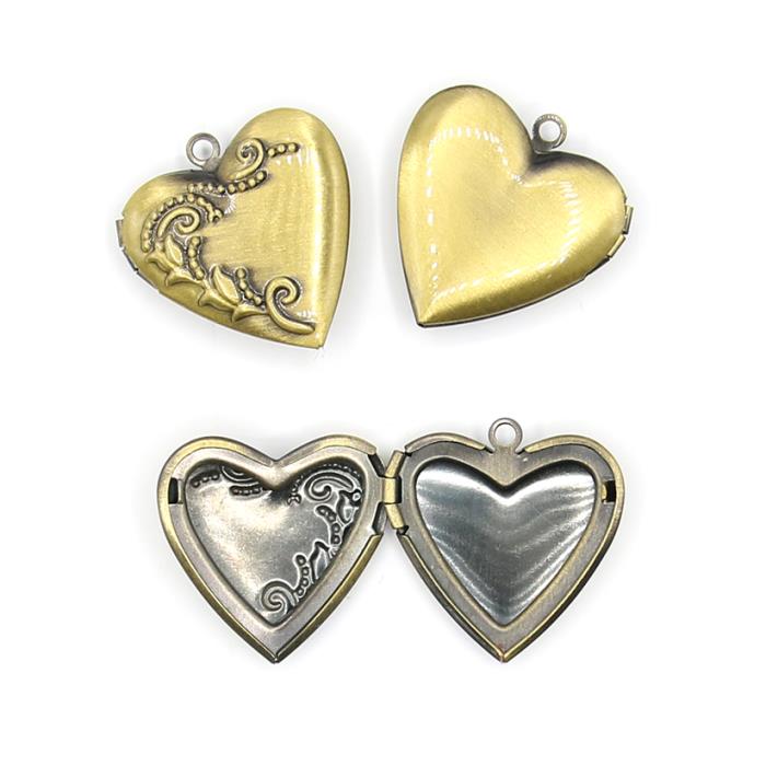 Ciondolo portafoto bronzo cuore fiorito
