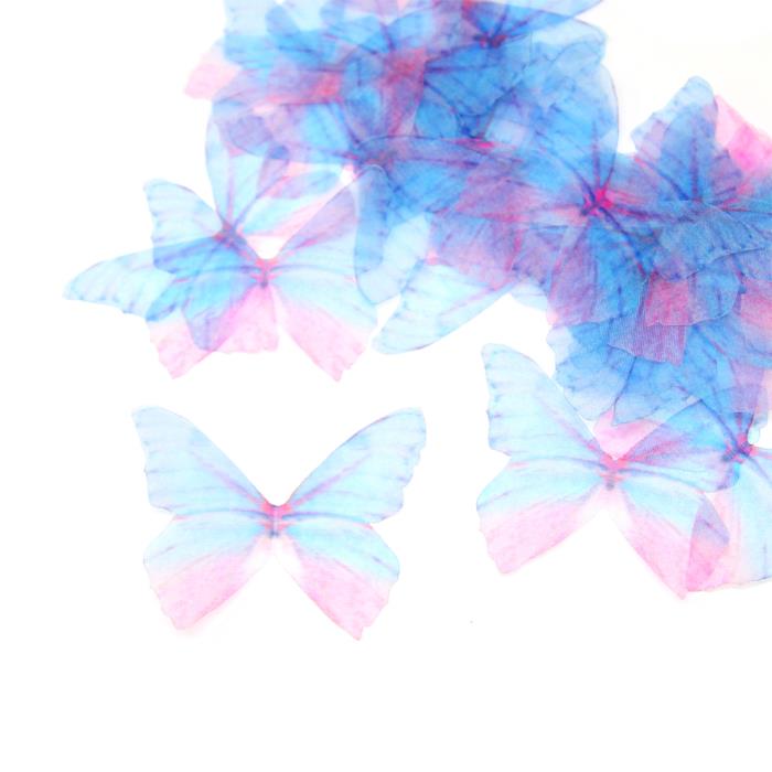 10 Farfalle in organza - Mod. 02 - Colore: AZZURRO-ROSA