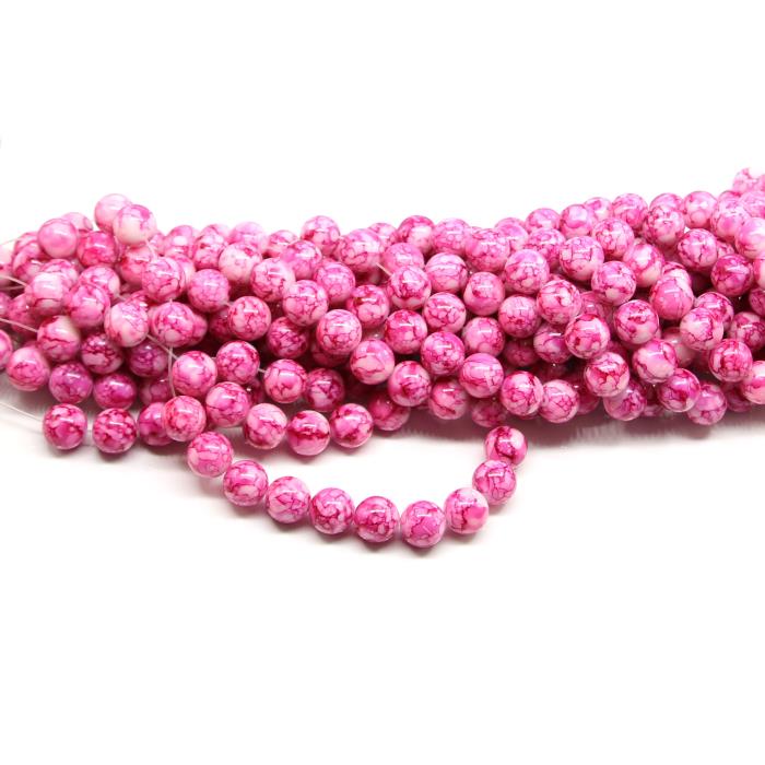 1 filo di perle marmorizzate da 12mm - colore: BIANCO FUCSIA