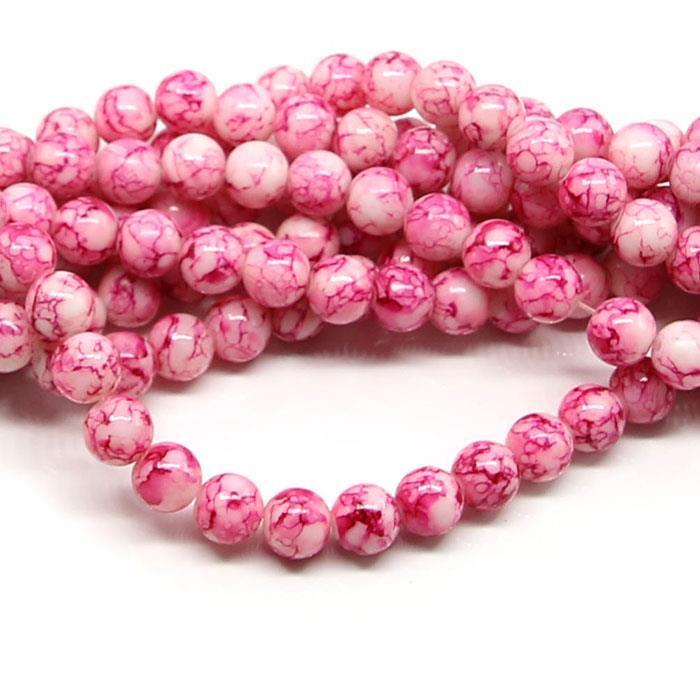 1 filo di perle marmorizzate da 8mm - colore: BIANCO FUCSIA