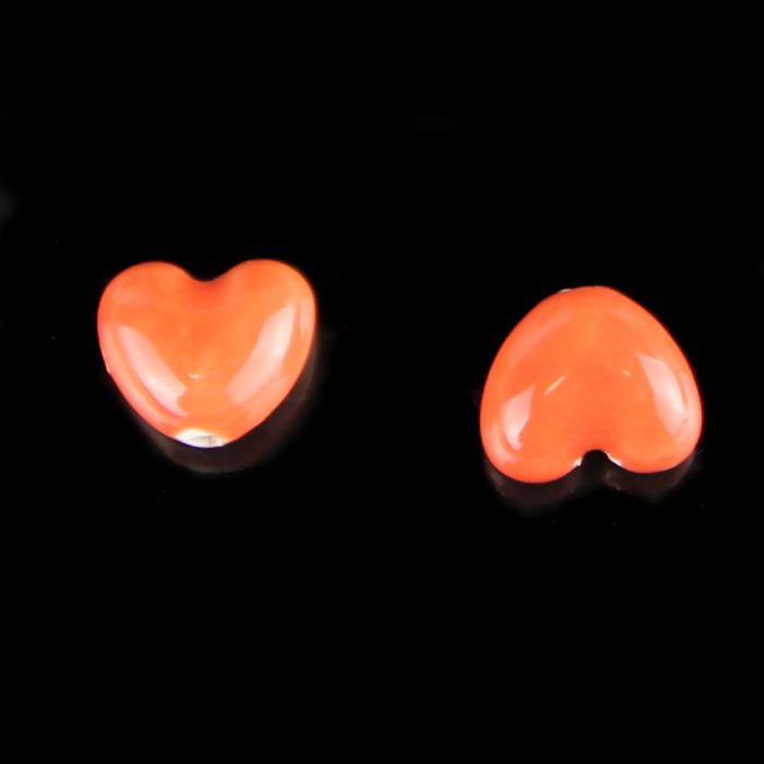 2 Perle a cuore in porcellana - colore: ARANCIONE