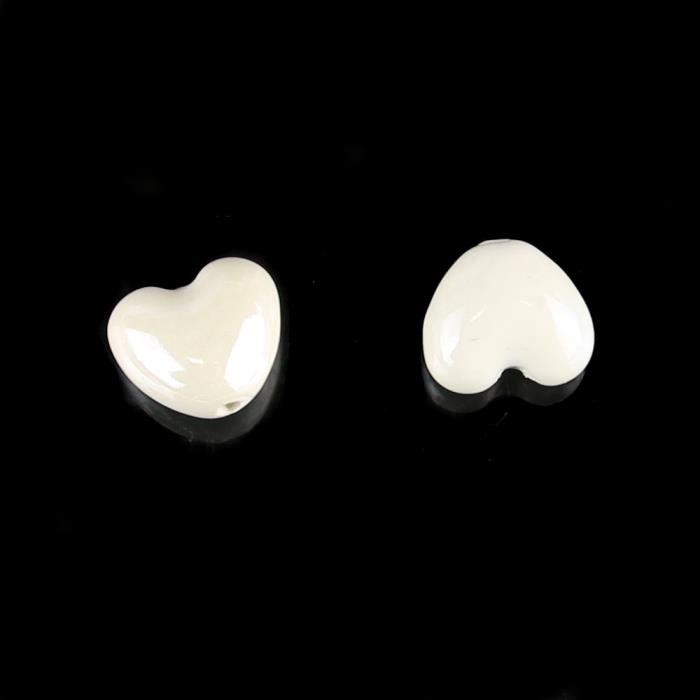 2 Perle a cuore in porcellana - colore: BIANCO