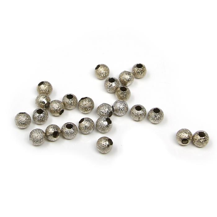 25 Perle tonde metalliche zigrinate argento anticato - 4mm