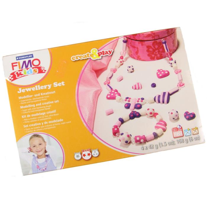 Scatola fimo kids - 4 panetti + 1 attrezzo + 1 filo + perline