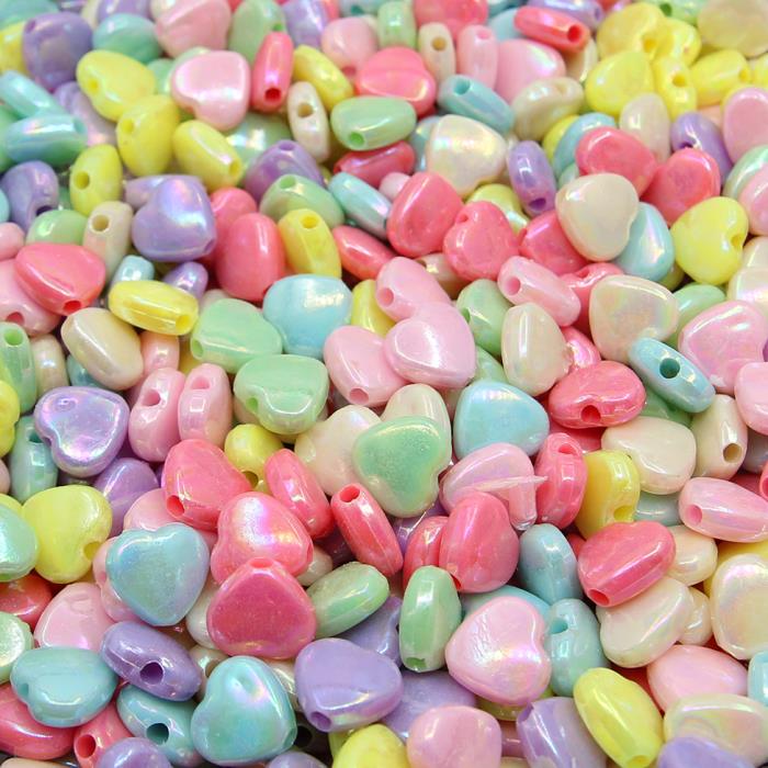 20 Perle cuore pastello iridescenti - colore: MISTO