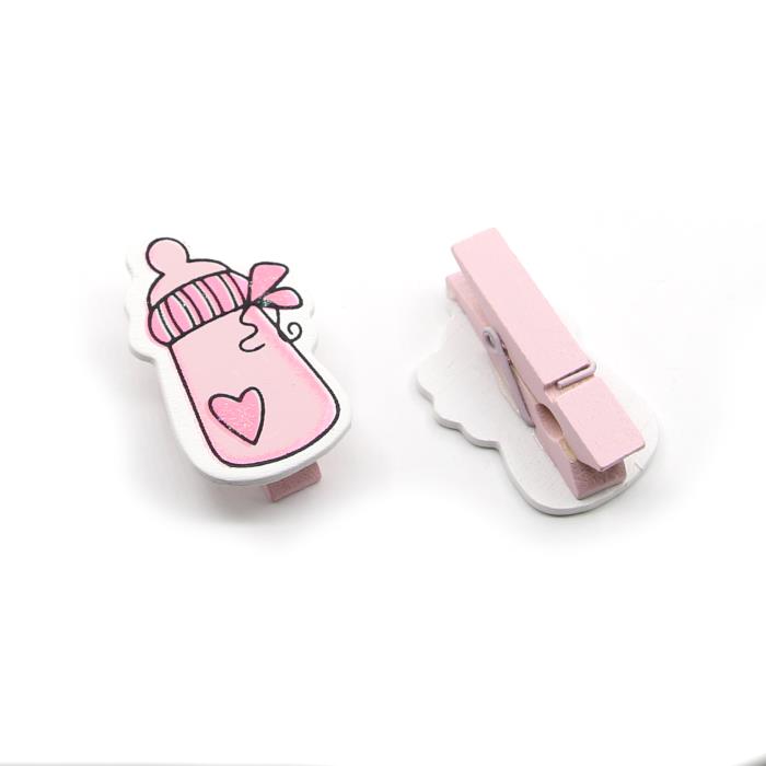 6 Mollette in legno - Mod. 02 - Colore: Rosa