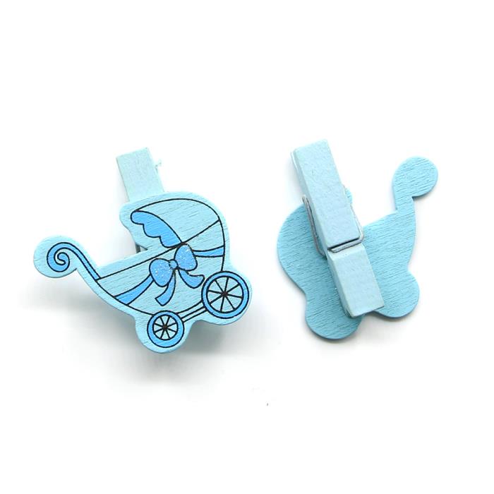 6 Mollette in legno - Mod. 03 - Colore: Azzurro