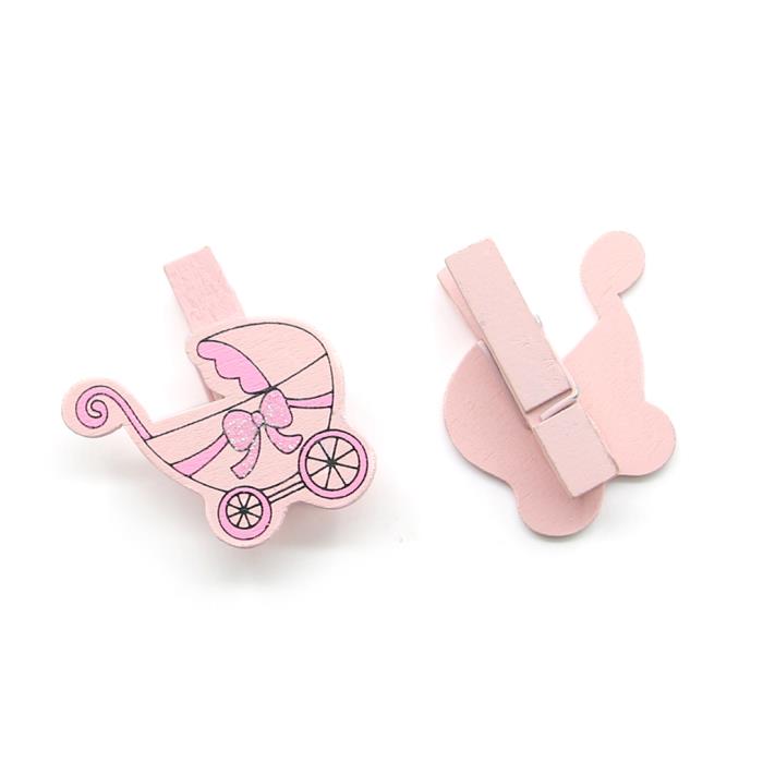 6 Mollette in legno - Mod. 03 - Colore: Rosa
