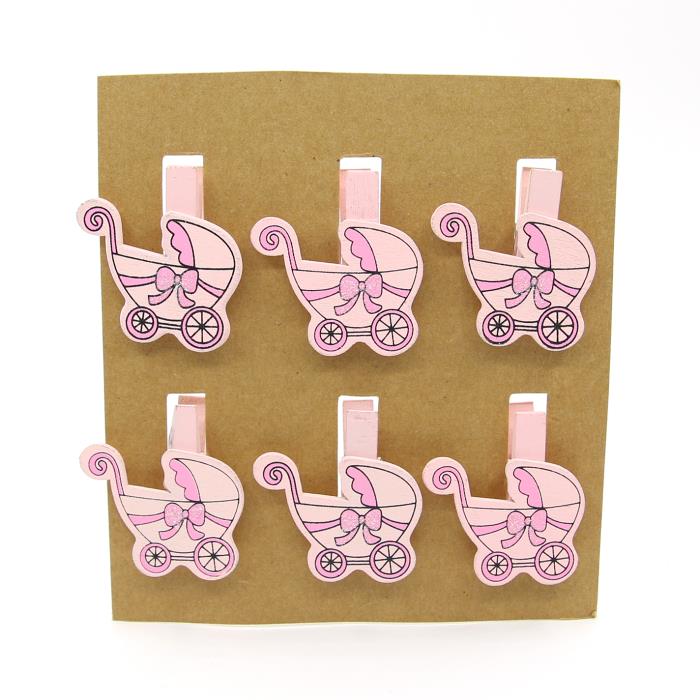 6 Mollette in legno - Mod. 03 - Colore: Rosa