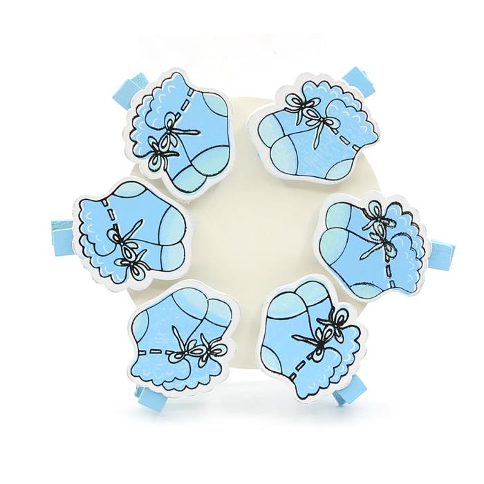 6 Mollette in legno - Mod. 04 - Colore: Azzurro