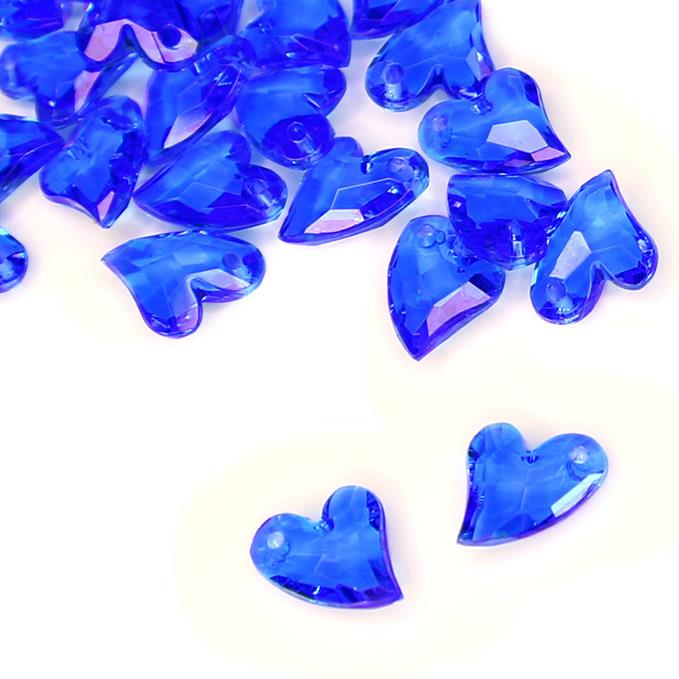10 Perle trasparenti sfaccettate a cuore con punta curva - Colore: BLU