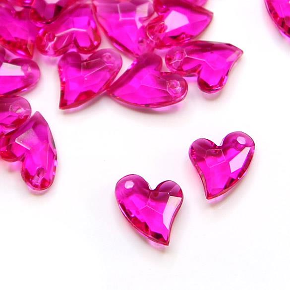 10 Perle trasparenti sfaccettate a cuore con punta curva - Colore: FUCSIA