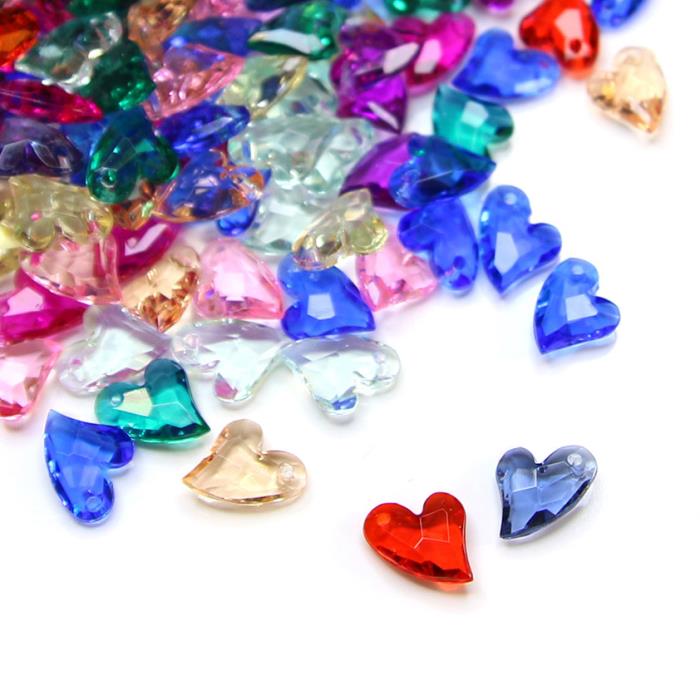 10 Perle trasparenti sfaccettate a cuore con punta curva - Colore: MIX