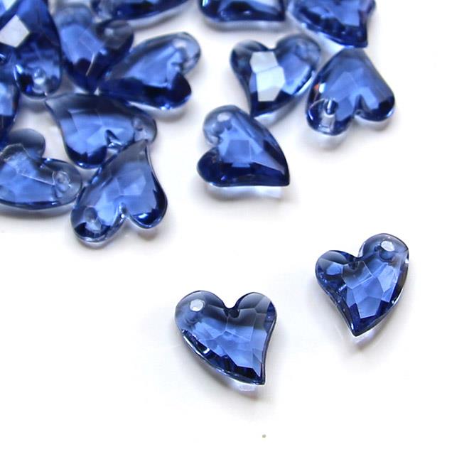 10 Perle trasparenti sfaccettate a cuore con punta curva - Colore: BLU NOTTE