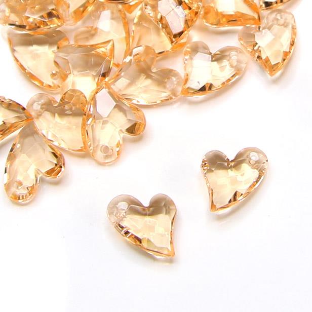 10 Perle trasparenti sfaccettate a cuore con punta curva - Colore: SALMONE
