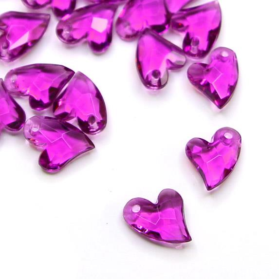 10 Perle trasparenti sfaccettate a cuore con punta curva - Colore: VIOLA
