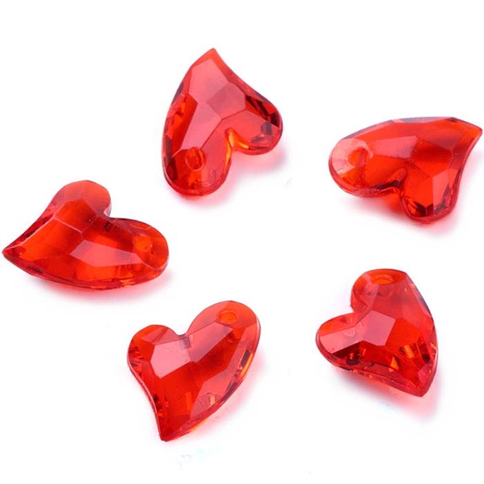 10 Perle sfaccettate a cuore rosso punta curva