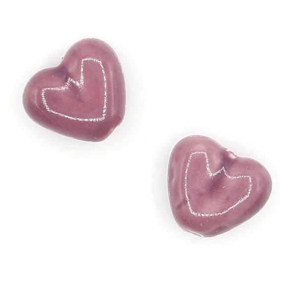 2 Perle a cuore in porcellana 21mm - colore: LILLA