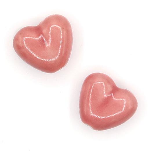 2 Perle a cuore in porcellana 21mm - colore: ROSA