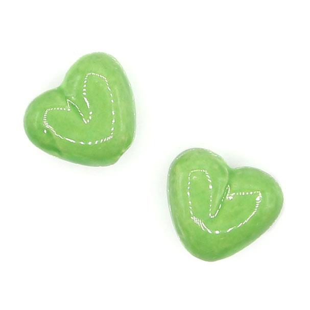 2 Perle a cuore in porcellana 21mm - colore: VERDE