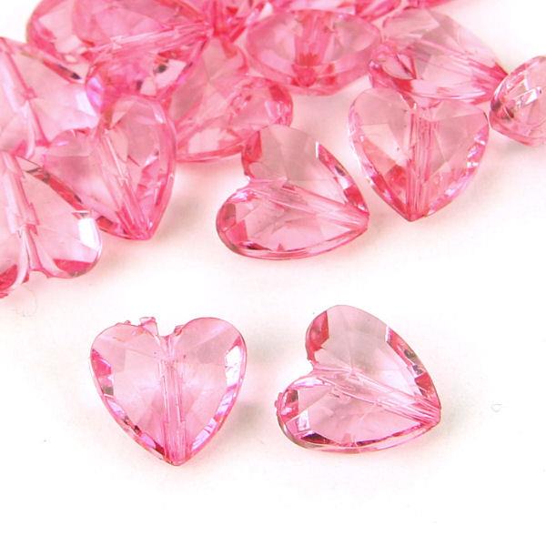 10 Perle a cuore sfacettate trasparenti - colore: ROSA INTENSO