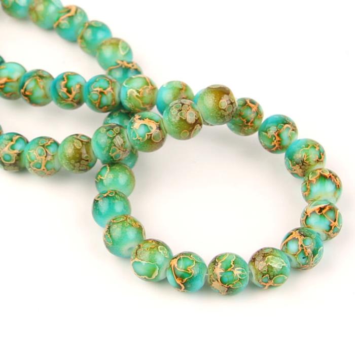 10 Perle marmorizzate maculate in vetro - colore: ACQUAMARINA-VERDE