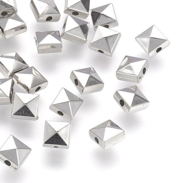 10 Perle metalliche quadrate sfaccettate