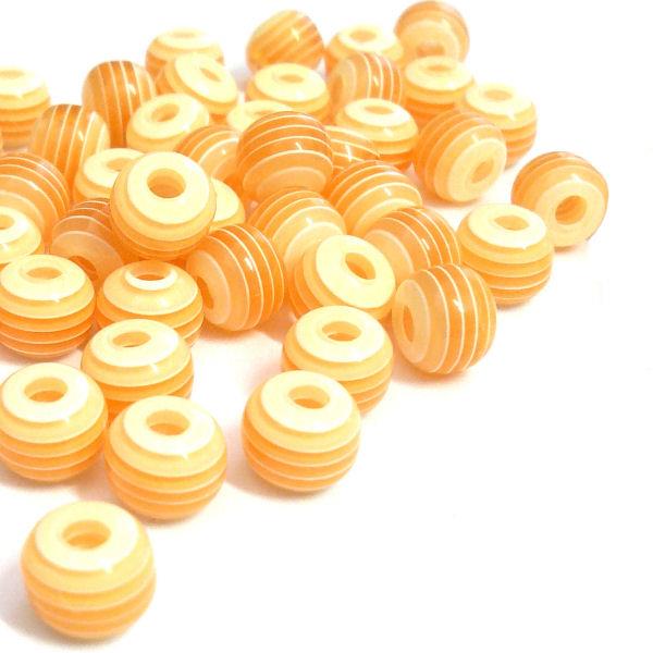 10 Perle tonde a righe 8mm - colore: ARANCIO 15