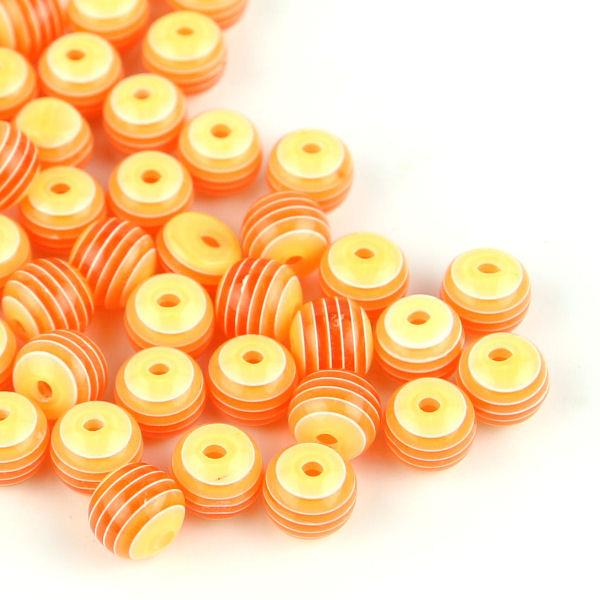 10 Perle tonde a righe 8mm - colore: ARANCIO 10A