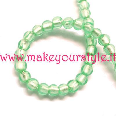 10 Perle vetro foglia argento - colore: ACQUAMARINA