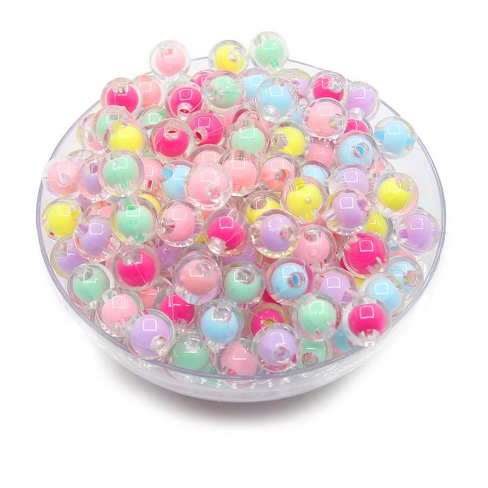 50 Perle tonde trasparenti interno colorato - colore: MISTE