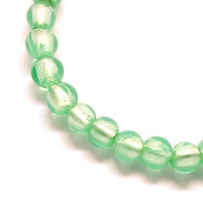 10 Perle vetro foglia argento - colore: ACQUAMARINA