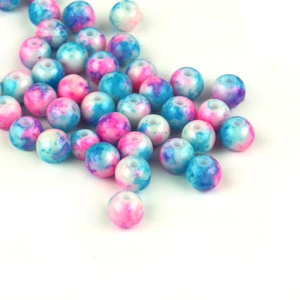20 Perle marmorizzate in vetro - colore: AZZURRO-ROSA