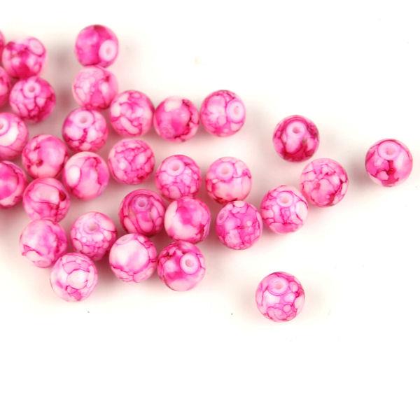 20 Perle marmorizzate in vetro - colore: FUCSIA-BIANCO