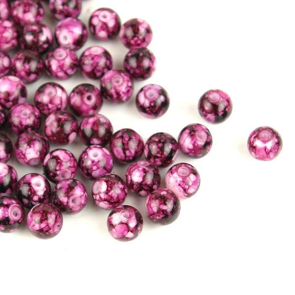 20 Perle marmorizzate in vetro - colore: VIOLA-BIANCO